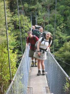 Snapping a photo of my classmates on a memorably narrow bridge along the trail.